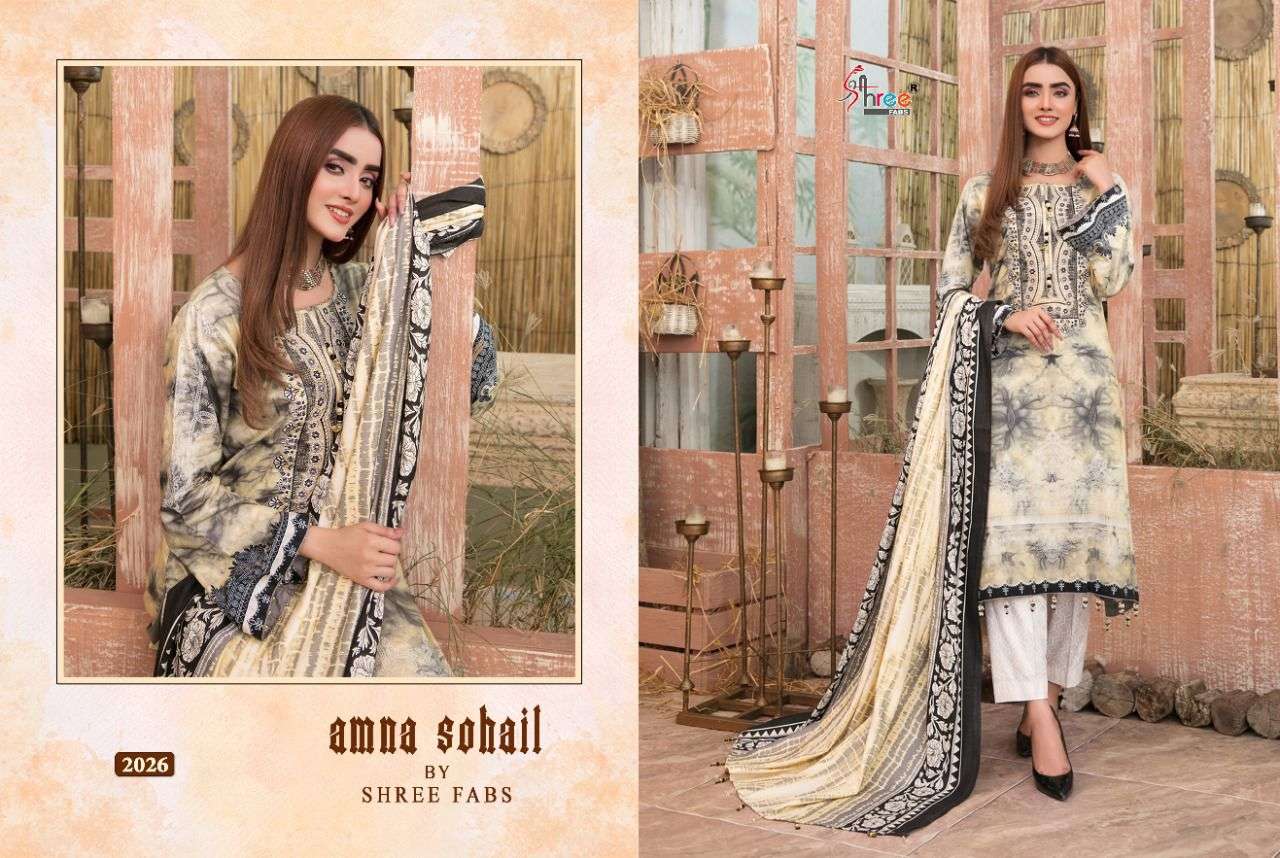 AMNA SOHAIL BY SHREE FABS 2021 TO 2028 SERIES DESIGNER PAKISTANI SUITS BEAUTIFUL STYLISH FANCY COLORFUL PARTY WEAR & OCCASIONAL WEAR PURE COTTON PRINT DRESSES AT WHOLESALE PRICE