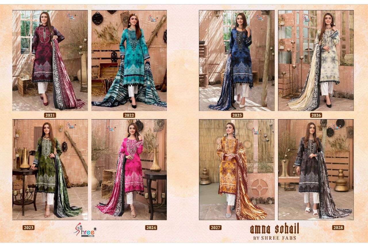 AMNA SOHAIL BY SHREE FABS 2021 TO 2028 SERIES DESIGNER PAKISTANI SUITS BEAUTIFUL STYLISH FANCY COLORFUL PARTY WEAR & OCCASIONAL WEAR PURE COTTON PRINT DRESSES AT WHOLESALE PRICE