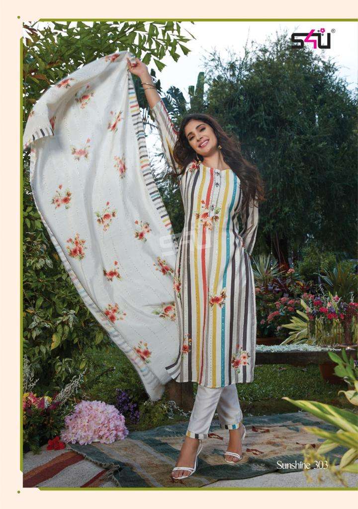 SUNSHINE VOL-3 BY S4U FASHION 301 TO 306 SERIES BEAUTIFUL SUITS COLORFUL STYLISH FANCY CASUAL WEAR & ETHNIC WEAR SILK DRESSES AT WHOLESALE PRICE