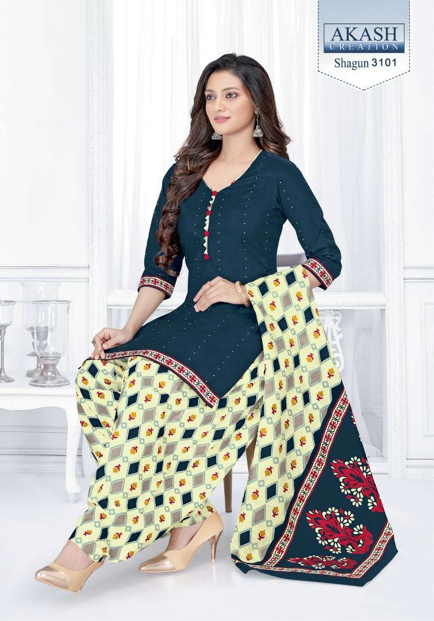 SHAGUN VOL-31 BY AKASH CREATION 3101 TO 3125 SERIES BEAUTIFUL SUITS COLORFUL STYLISH FANCY CASUAL WEAR & ETHNIC WEAR PURE COTTON DRESSES AT WHOLESALE PRICE