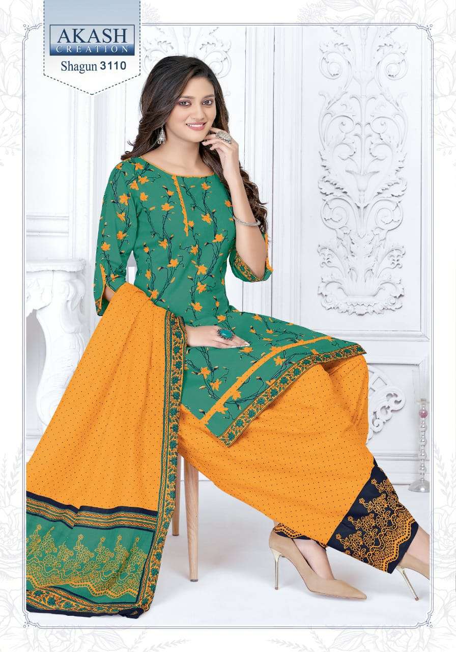 SHAGUN VOL-31 BY AKASH CREATION 3101 TO 3125 SERIES BEAUTIFUL SUITS COLORFUL STYLISH FANCY CASUAL WEAR & ETHNIC WEAR PURE COTTON DRESSES AT WHOLESALE PRICE