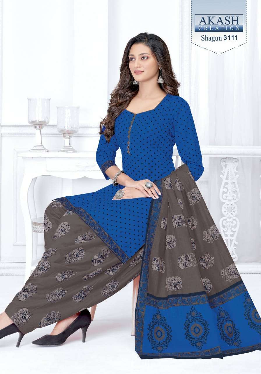 SHAGUN VOL-31 BY AKASH CREATION 3101 TO 3125 SERIES BEAUTIFUL SUITS COLORFUL STYLISH FANCY CASUAL WEAR & ETHNIC WEAR PURE COTTON DRESSES AT WHOLESALE PRICE