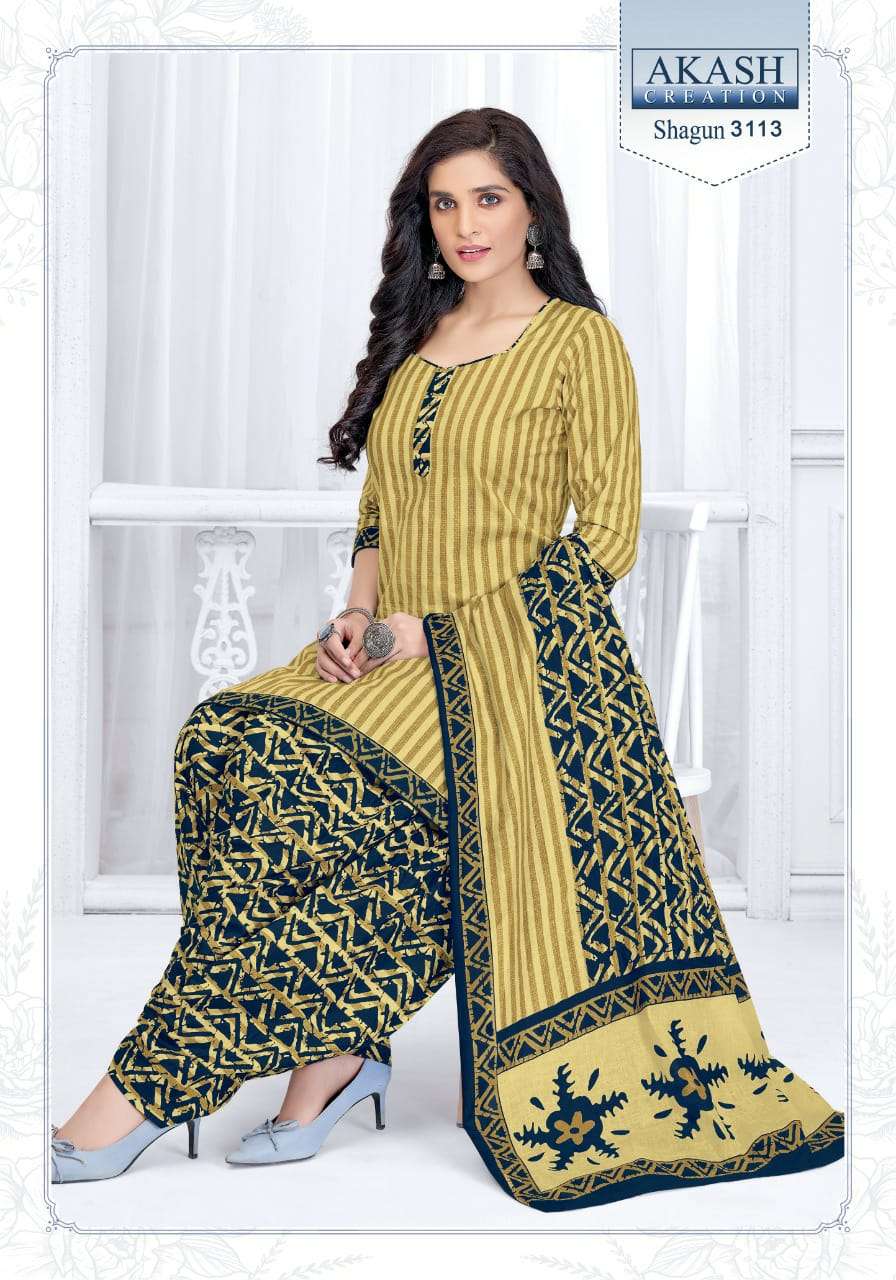 SHAGUN VOL-31 BY AKASH CREATION 3101 TO 3125 SERIES BEAUTIFUL SUITS COLORFUL STYLISH FANCY CASUAL WEAR & ETHNIC WEAR PURE COTTON DRESSES AT WHOLESALE PRICE
