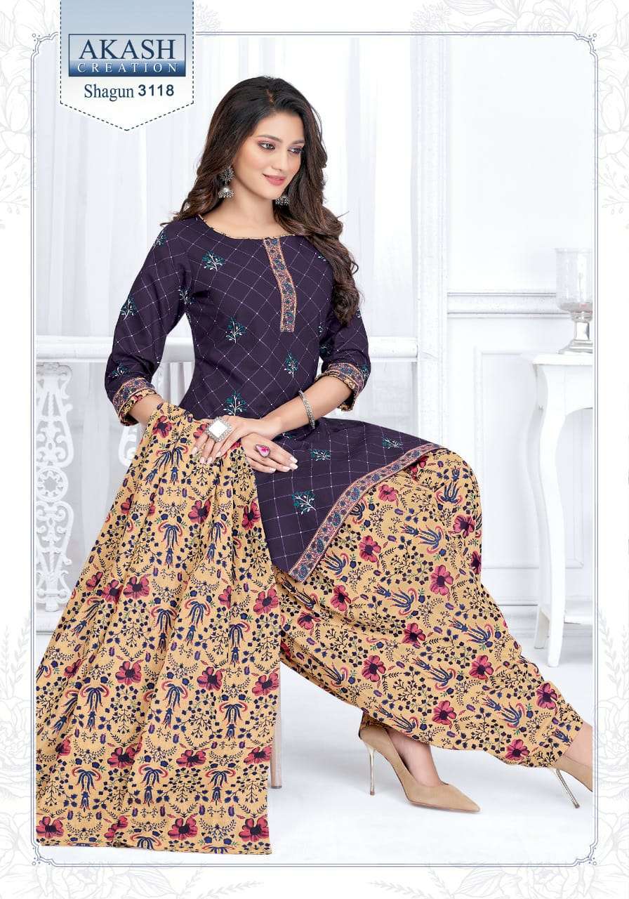 SHAGUN VOL-31 BY AKASH CREATION 3101 TO 3125 SERIES BEAUTIFUL SUITS COLORFUL STYLISH FANCY CASUAL WEAR & ETHNIC WEAR PURE COTTON DRESSES AT WHOLESALE PRICE