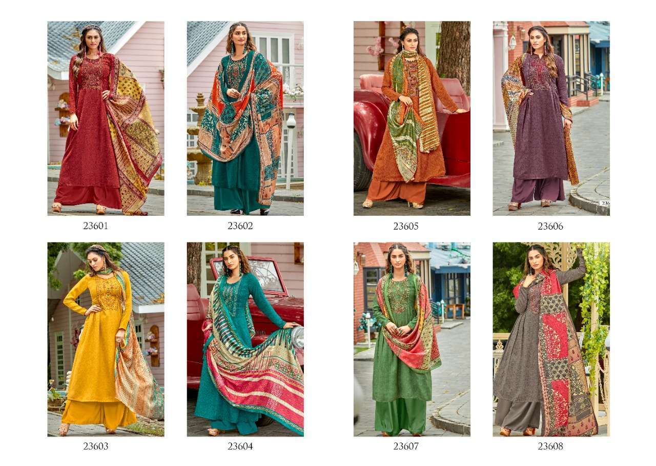 BELLE BY SIDDHI SAGAR 23601 TO 23608 SERIES BEAUTIFUL STYLISH SUITS FANCY COLORFUL CASUAL WEAR & ETHNIC WEAR & READY TO WEAR PURE PASHMINA PRINTED DRESSES AT WHOLESALE PRICE
