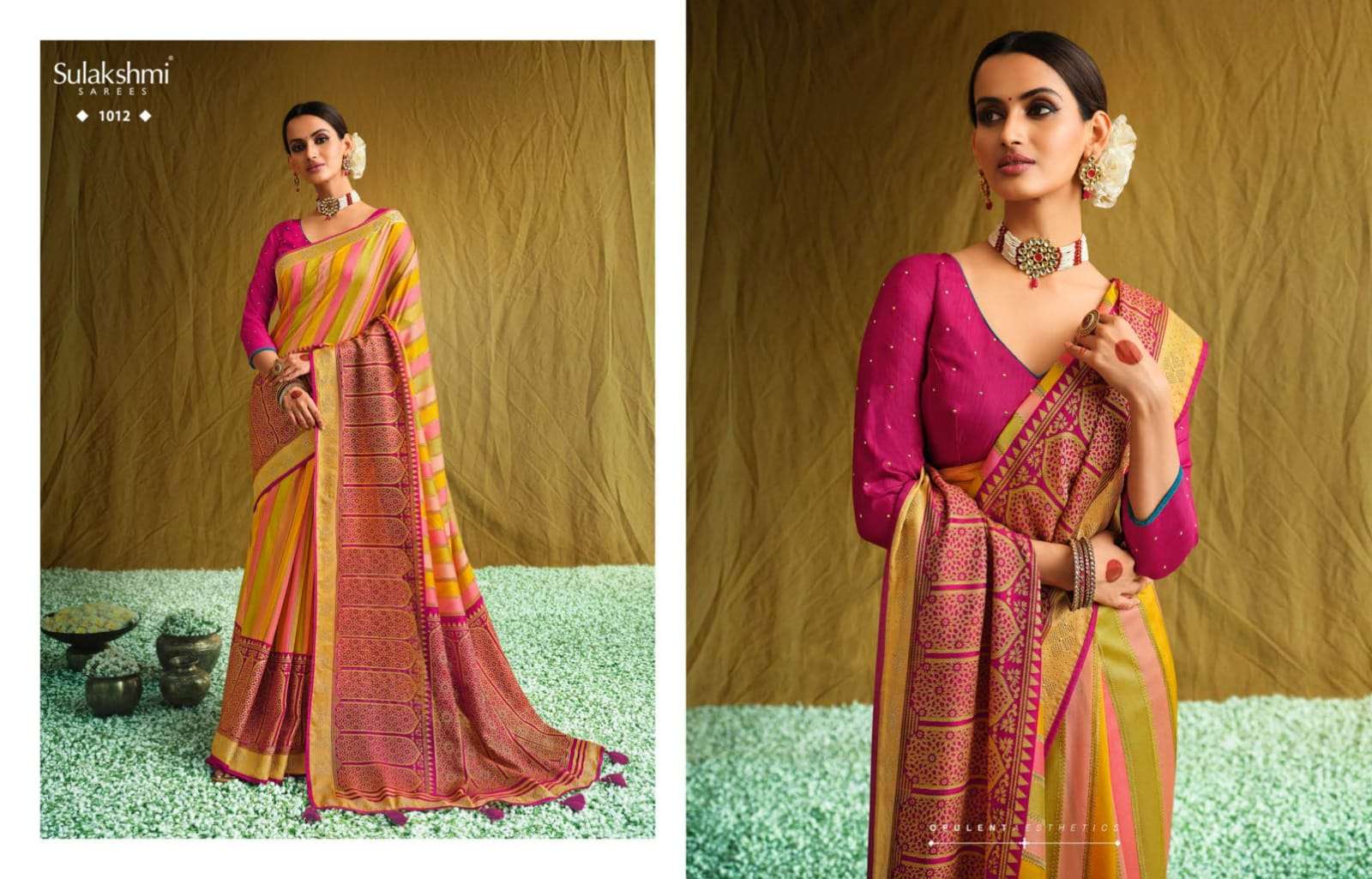 DEVIKA BY SULAKSHMI 1001 TO 1012 SERIES INDIAN TRADITIONAL WEAR COLLECTION BEAUTIFUL STYLISH FANCY COLORFUL PARTY WEAR & OCCASIONAL WEAR VISCOSE BRASSO SAREES AT WHOLESALE PRICE