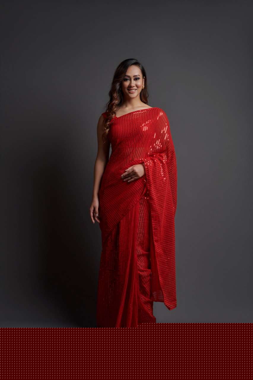 GEORGETTE GLITTER BY PURPLE CREATION 01 TO 06 SERIES INDIAN TRADITIONAL WEAR COLLECTION BEAUTIFUL STYLISH FANCY COLORFUL PARTY WEAR & OCCASIONAL WEAR GEORGETTE SAREES AT WHOLESALE PRICE