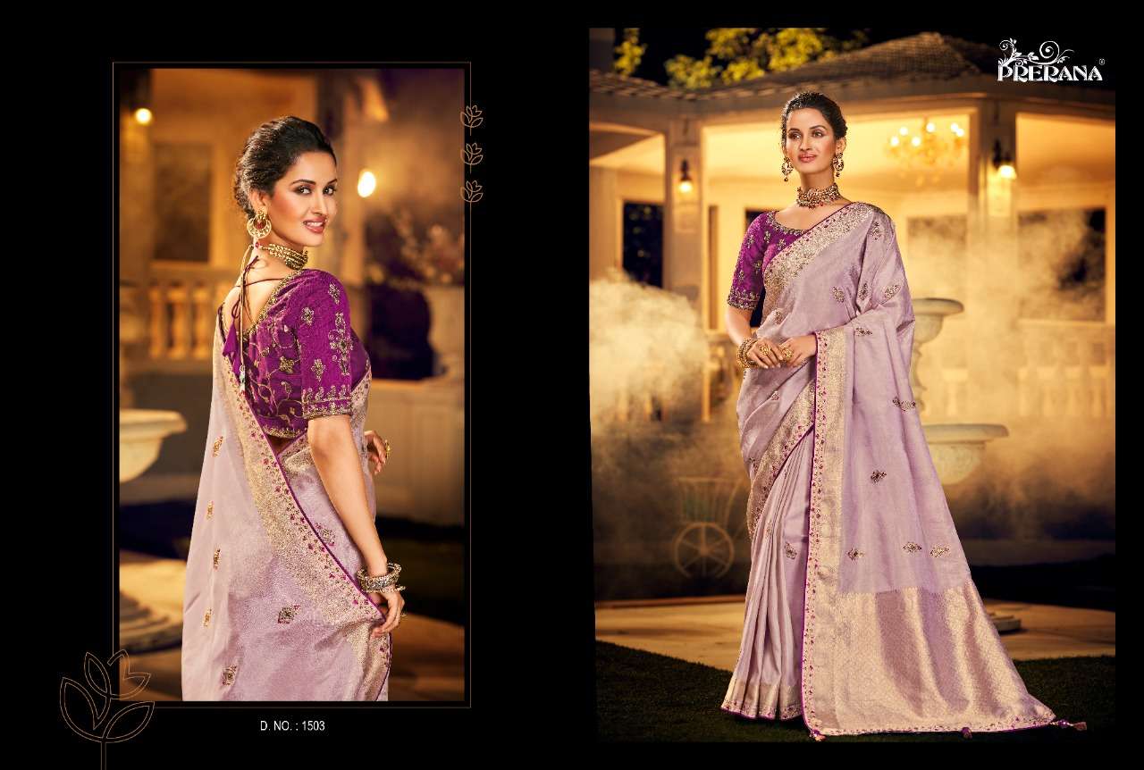 PRERANA 1501 SERIES BY PRERANA 1501 TO 1509 SERIES INDIAN TRADITIONAL WEAR COLLECTION BEAUTIFUL STYLISH FANCY COLORFUL PARTY WEAR & OCCASIONAL WEAR FANCY SAREES AT WHOLESALE PRICE