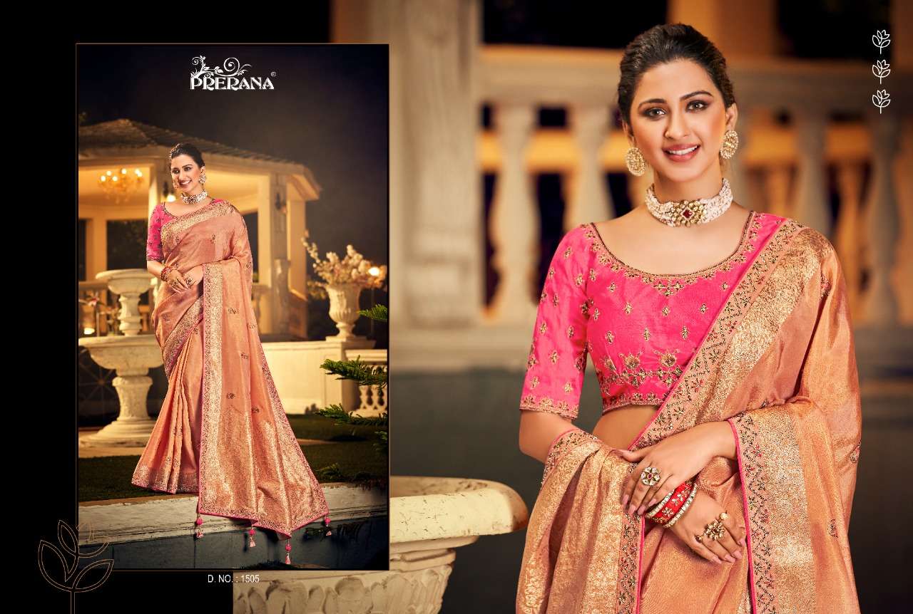 PRERANA 1501 SERIES BY PRERANA 1501 TO 1509 SERIES INDIAN TRADITIONAL WEAR COLLECTION BEAUTIFUL STYLISH FANCY COLORFUL PARTY WEAR & OCCASIONAL WEAR FANCY SAREES AT WHOLESALE PRICE