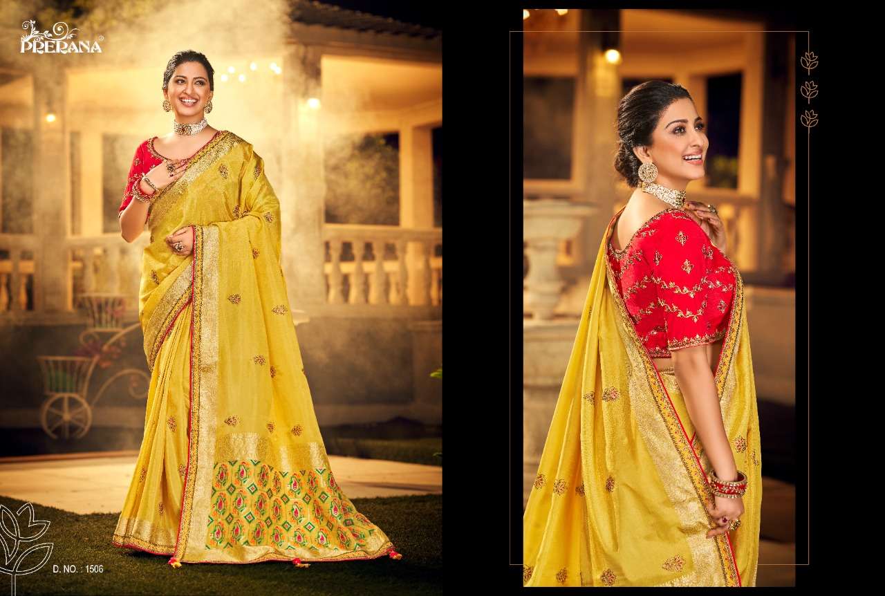 PRERANA 1501 SERIES BY PRERANA 1501 TO 1509 SERIES INDIAN TRADITIONAL WEAR COLLECTION BEAUTIFUL STYLISH FANCY COLORFUL PARTY WEAR & OCCASIONAL WEAR FANCY SAREES AT WHOLESALE PRICE