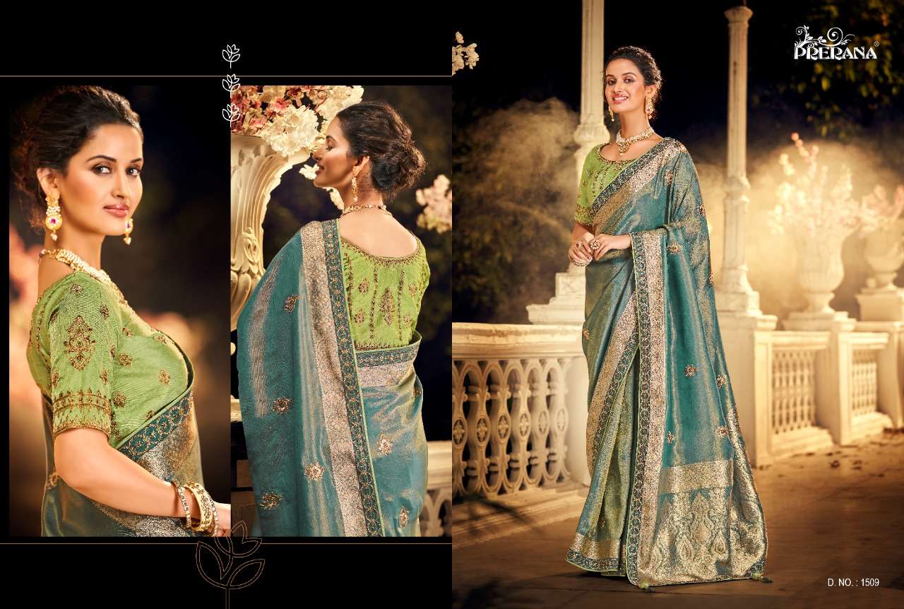PRERANA 1501 SERIES BY PRERANA 1501 TO 1509 SERIES INDIAN TRADITIONAL WEAR COLLECTION BEAUTIFUL STYLISH FANCY COLORFUL PARTY WEAR & OCCASIONAL WEAR FANCY SAREES AT WHOLESALE PRICE