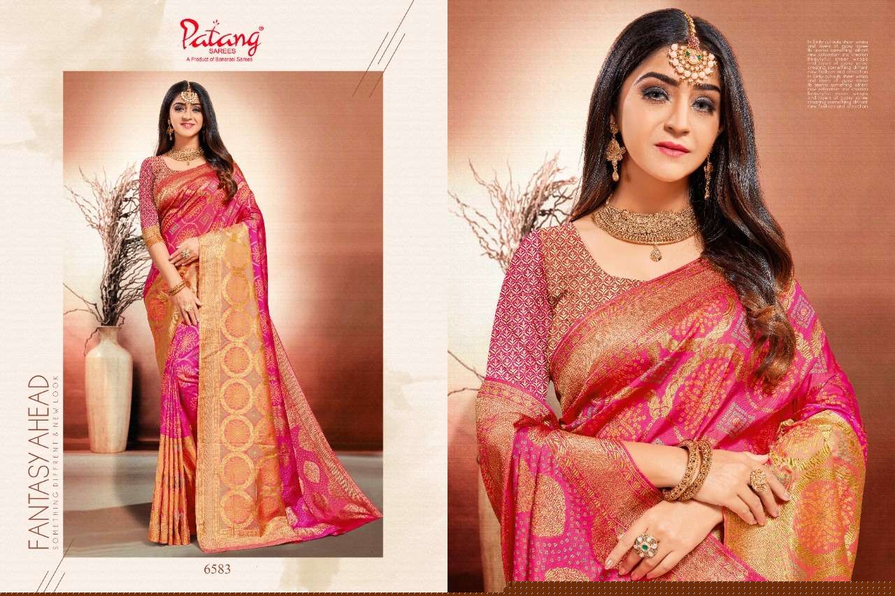PATANG 6581 SERIES BY PATANG SAREES 6581 TO 6586 SERIES INDIAN TRADITIONAL WEAR COLLECTION BEAUTIFUL STYLISH FANCY COLORFUL PARTY WEAR & OCCASIONAL WEAR SILK SAREES AT WHOLESALE PRICE