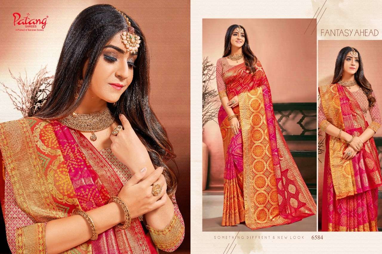 PATANG 6581 SERIES BY PATANG SAREES 6581 TO 6586 SERIES INDIAN TRADITIONAL WEAR COLLECTION BEAUTIFUL STYLISH FANCY COLORFUL PARTY WEAR & OCCASIONAL WEAR SILK SAREES AT WHOLESALE PRICE