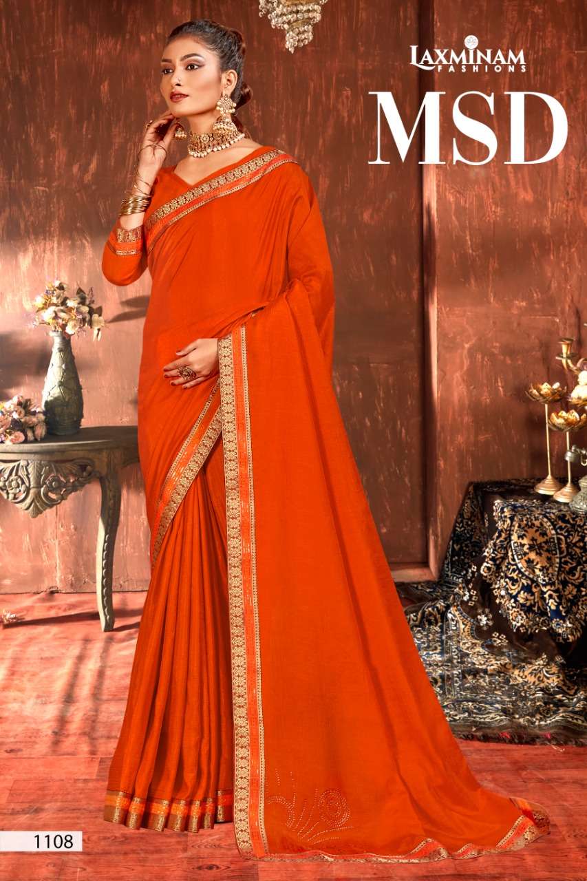 MSD BY LAXINAM 1105 TO 1112 SERIES INDIAN TRADITIONAL WEAR COLLECTION BEAUTIFUL STYLISH FANCY COLORFUL PARTY WEAR & OCCASIONAL WEAR CHINNON SAREES AT WHOLESALE PRICE