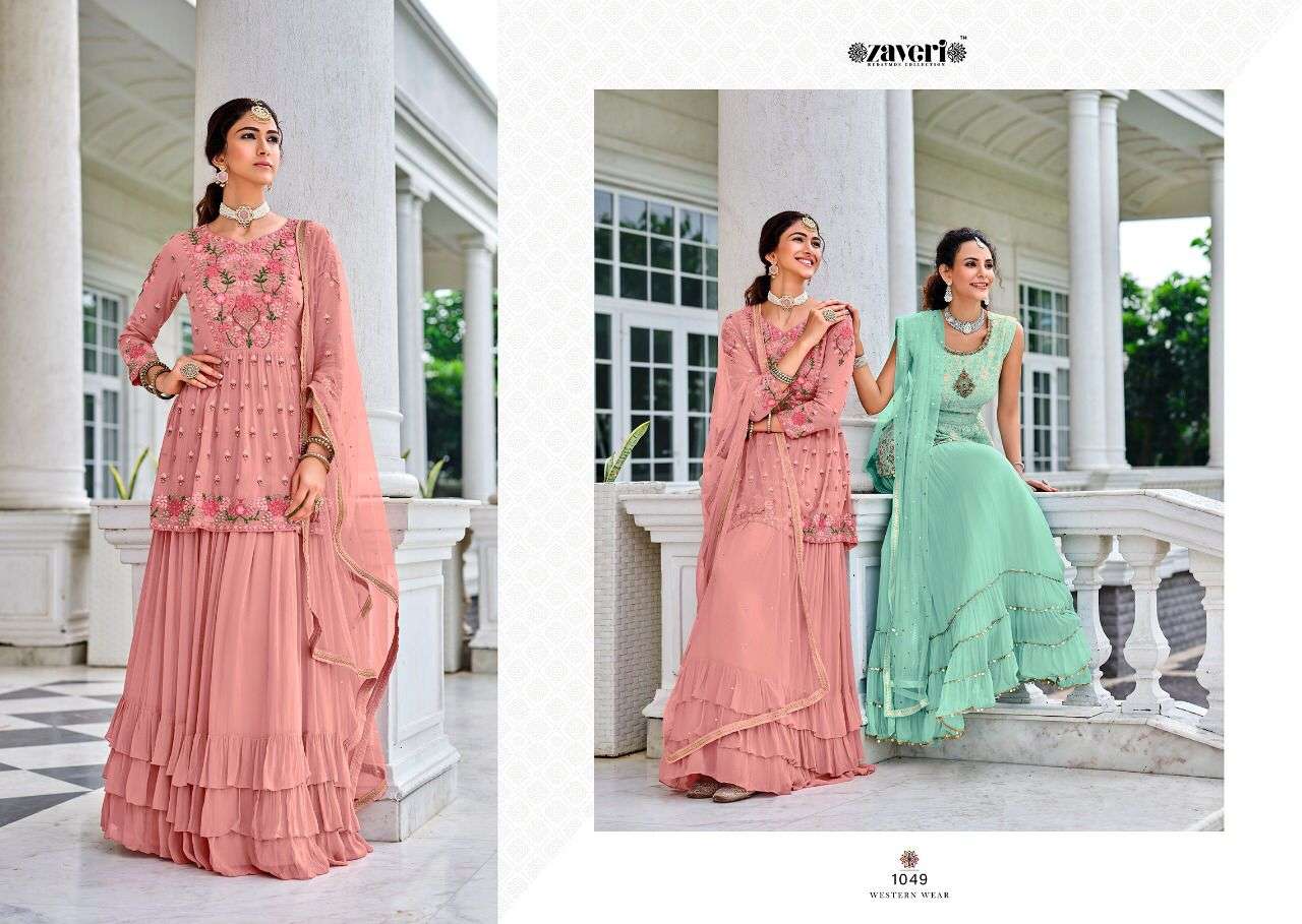 WESTERN WEAR VOL-2 BY ZAVERI 1047 TO 1050 SERIES BEAUTIFUL STYLISH SHARARA SUITS FANCY COLORFUL CASUAL WEAR & ETHNIC WEAR & READY TO WEAR PURE VISCOSE GEORGETTE EMBROIDERED DRESSES AT WHOLESALE PRICE