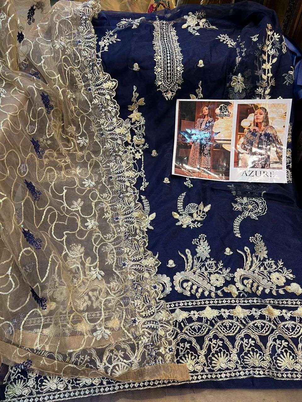 AZURE BY TAWAKKAL FAB DESIGNER PAKISTANI SUITS COLLECTION BEAUTIFUL STYLISH FANCY COLORFUL PARTY WEAR & OCCASIONAL WEAR NET WITH EMBROIDERED DRESSES AT WHOLESALE PRICE