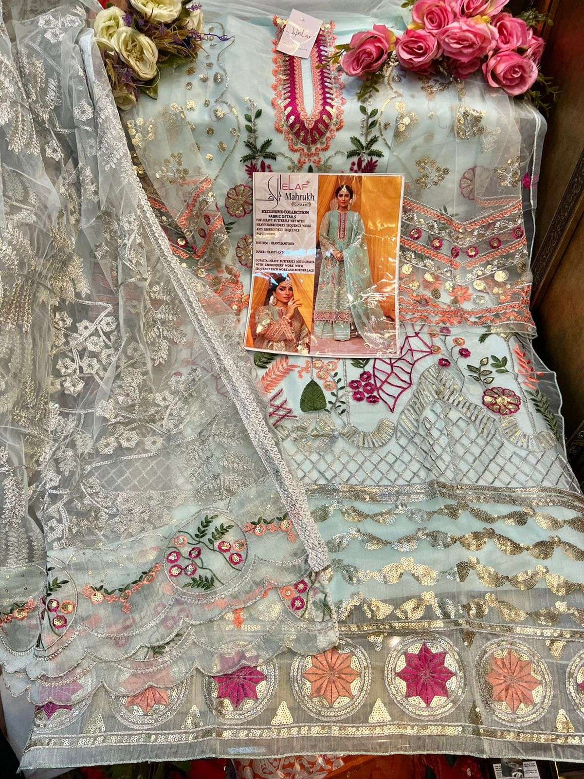 MAHRUKH BY ELAAF DESIGNER PAKISTANI SUITS BEAUTIFUL STYLISH FANCY COLORFUL PARTY WEAR & OCCASIONAL WEAR HEAVY BUTTERFLY NET EMBROIDERY DRESSES AT WHOLESALE PRICE