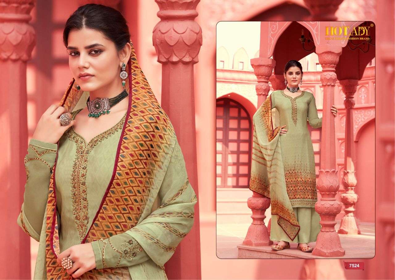KASTURI BY HOT LADY 7521 TO 7528 SERIES BEAUTIFUL STYLISH SHARARA SUITS FANCY COLORFUL CASUAL WEAR & ETHNIC WEAR & READY TO WEAR CREPE DIGITAL PRINT DRESSES AT WHOLESALE PRICE
