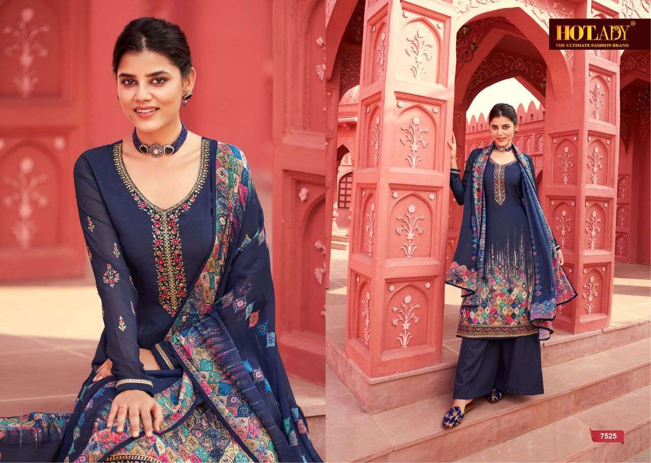 KASTURI BY HOT LADY 7521 TO 7528 SERIES BEAUTIFUL STYLISH SHARARA SUITS FANCY COLORFUL CASUAL WEAR & ETHNIC WEAR & READY TO WEAR CREPE DIGITAL PRINT DRESSES AT WHOLESALE PRICE