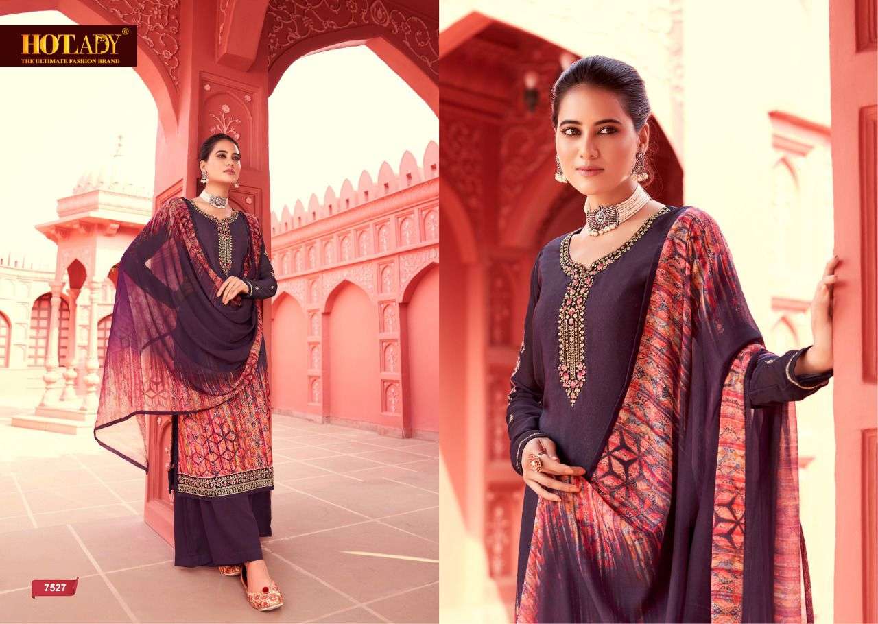 KASTURI BY HOT LADY 7521 TO 7528 SERIES BEAUTIFUL STYLISH SHARARA SUITS FANCY COLORFUL CASUAL WEAR & ETHNIC WEAR & READY TO WEAR CREPE DIGITAL PRINT DRESSES AT WHOLESALE PRICE