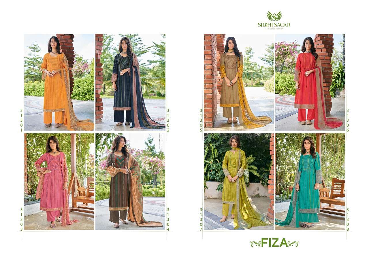 FIZA BY SIDDHI SAGAR 31301 TO 31308 SERIES BEAUTIFUL STYLISH SUITS FANCY COLORFUL CASUAL WEAR & ETHNIC WEAR & READY TO WEAR PURE LAWN COTTON PRINTED DRESSES AT WHOLESALE PRICE