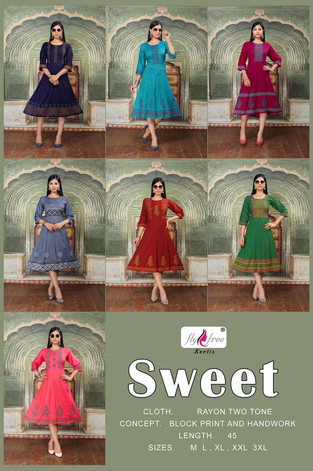 SWEET BY FLY FREE 1001 TO 1007 SERIES DESIGNER STYLISH FANCY COLORFUL BEAUTIFUL PARTY WEAR & ETHNIC WEAR COLLECTION RAYON TWO TONE PRINT KURTIS AT WHOLESALE PRICE