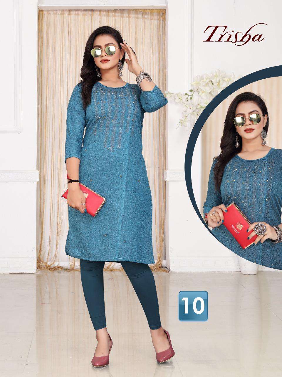TRISHA BY AAGYA 01 TO 12 SERIES DESIGNER STYLISH FANCY COLORFUL BEAUTIFUL PARTY WEAR & ETHNIC WEAR COLLECTION SOUTH COTTON KURTIS AT WHOLESALE PRICE