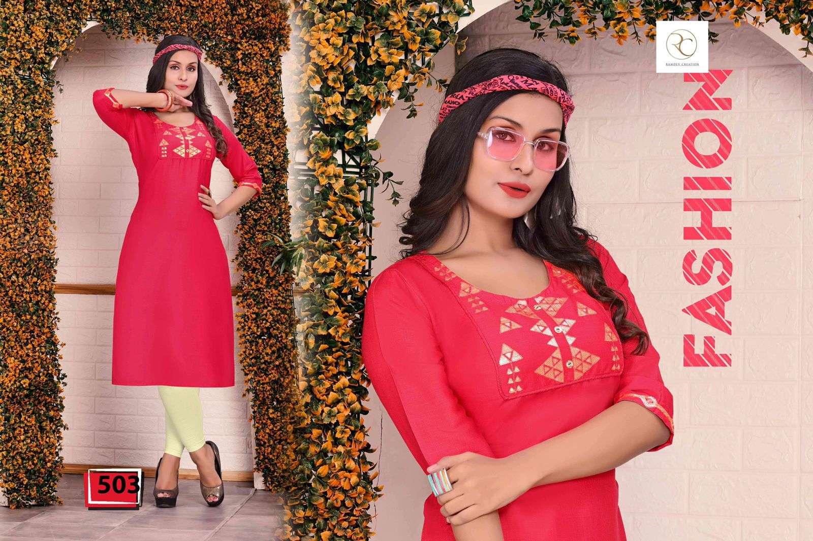 FLORA BY RC 501 TO 508 SERIES DESIGNER STYLISH FANCY COLORFUL BEAUTIFUL PARTY WEAR & ETHNIC WEAR COLLECTION RAYON WITH WORK KURTIS AT WHOLESALE PRICE