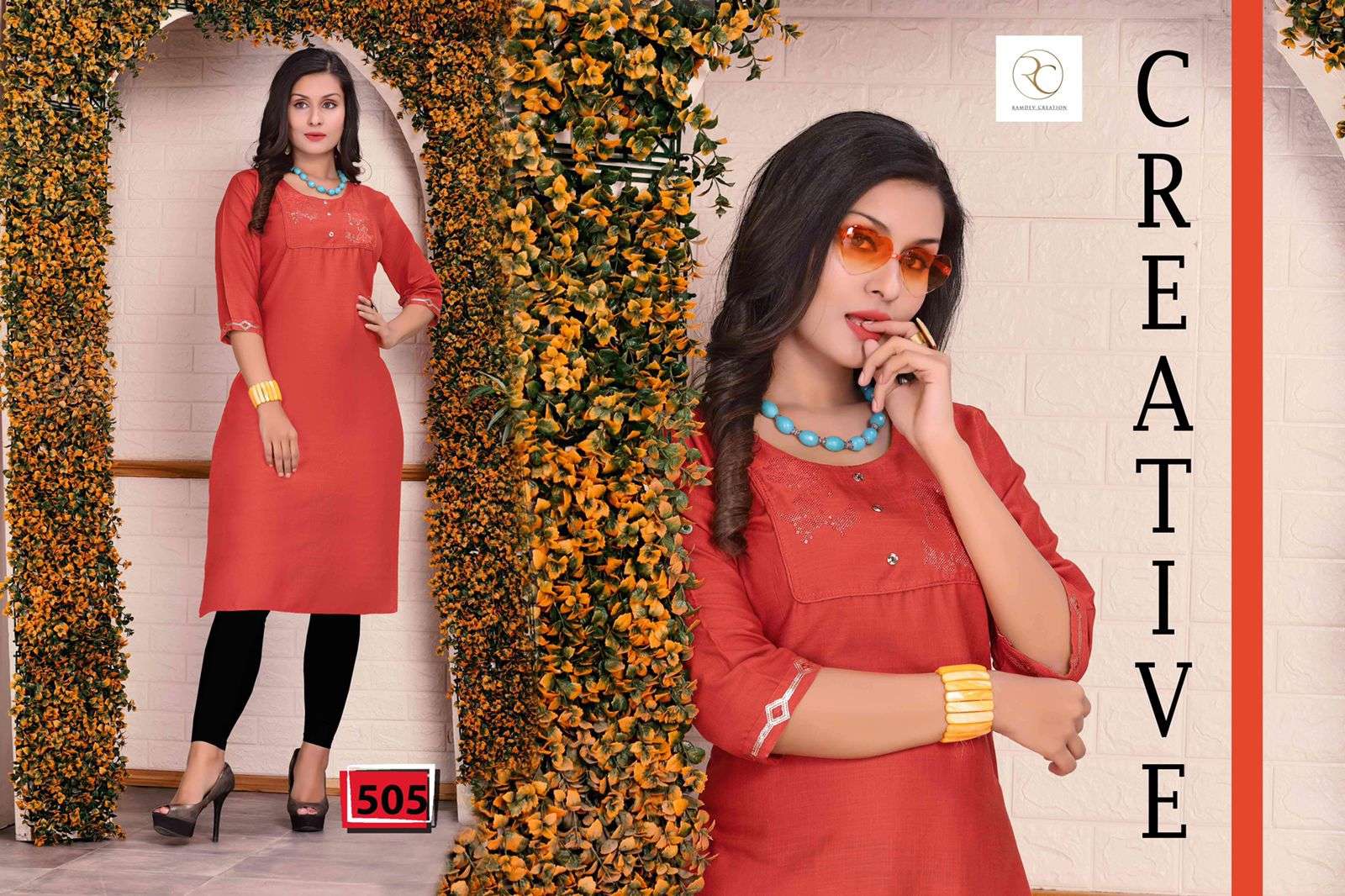 FLORA BY RC 501 TO 508 SERIES DESIGNER STYLISH FANCY COLORFUL BEAUTIFUL PARTY WEAR & ETHNIC WEAR COLLECTION RAYON WITH WORK KURTIS AT WHOLESALE PRICE