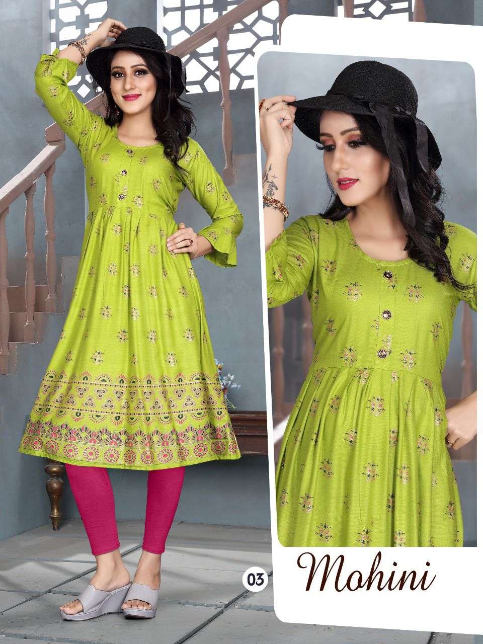 MOHINI VOL-3 BY AAGYA 01 TO 10 SERIES DESIGNER STYLISH FANCY COLORFUL BEAUTIFUL PARTY WEAR & ETHNIC WEAR COLLECTION RAYON GOLD PRINT KURTIS AT WHOLESALE PRICE