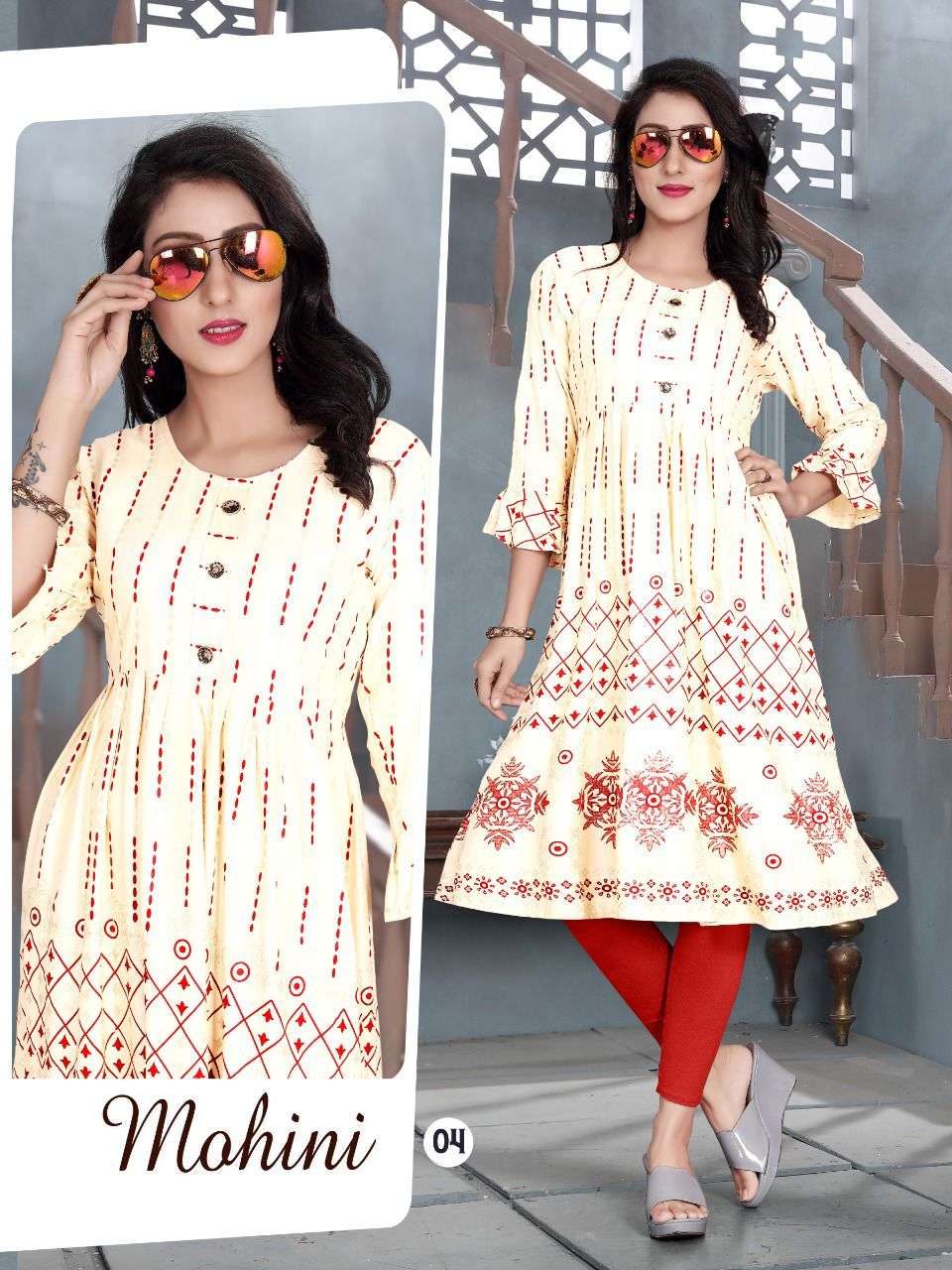 MOHINI VOL-3 BY AAGYA 01 TO 10 SERIES DESIGNER STYLISH FANCY COLORFUL BEAUTIFUL PARTY WEAR & ETHNIC WEAR COLLECTION RAYON GOLD PRINT KURTIS AT WHOLESALE PRICE