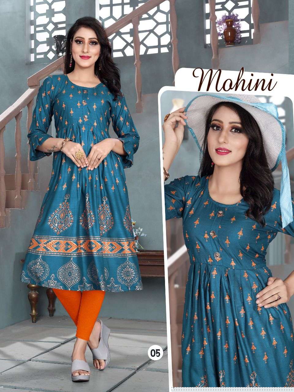 MOHINI VOL-3 BY AAGYA 01 TO 10 SERIES DESIGNER STYLISH FANCY COLORFUL BEAUTIFUL PARTY WEAR & ETHNIC WEAR COLLECTION RAYON GOLD PRINT KURTIS AT WHOLESALE PRICE