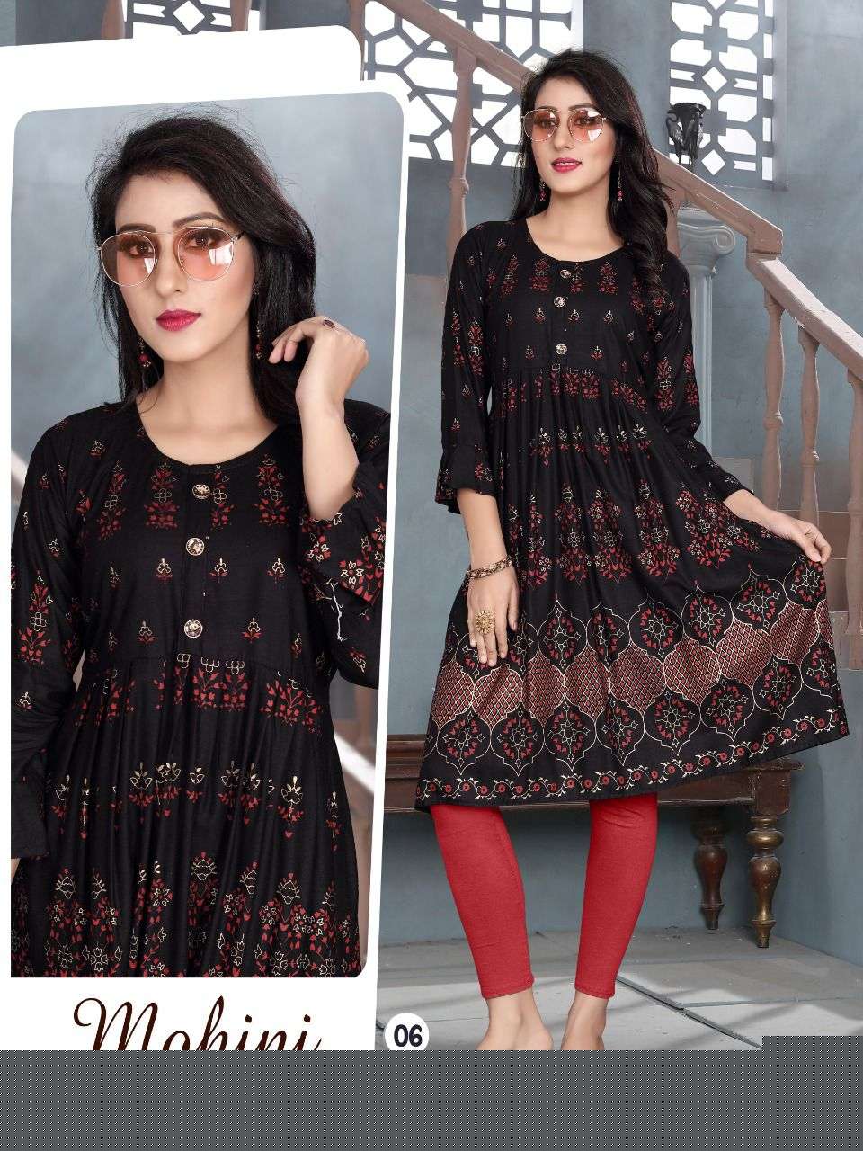 MOHINI VOL-3 BY AAGYA 01 TO 10 SERIES DESIGNER STYLISH FANCY COLORFUL BEAUTIFUL PARTY WEAR & ETHNIC WEAR COLLECTION RAYON GOLD PRINT KURTIS AT WHOLESALE PRICE