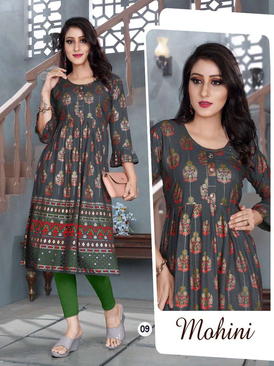 MOHINI VOL-3 BY AAGYA 01 TO 10 SERIES DESIGNER STYLISH FANCY COLORFUL BEAUTIFUL PARTY WEAR & ETHNIC WEAR COLLECTION RAYON GOLD PRINT KURTIS AT WHOLESALE PRICE
