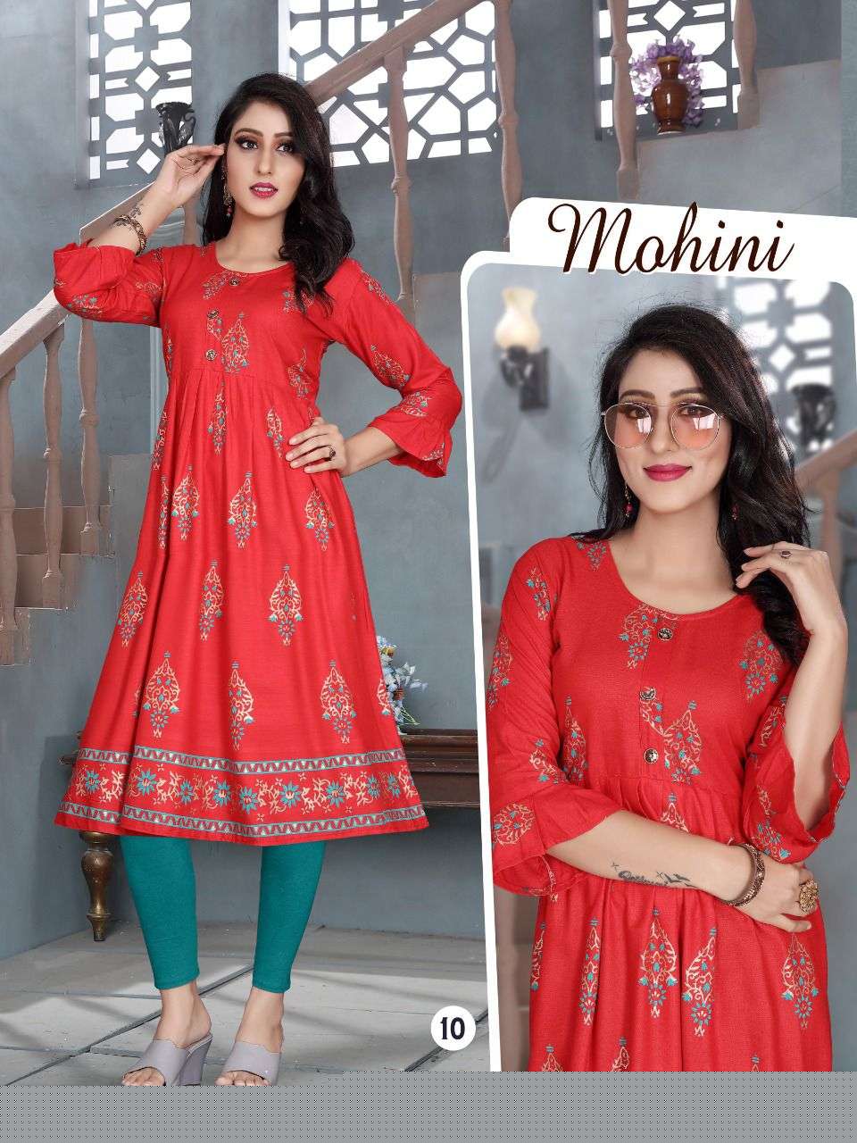 MOHINI VOL-3 BY AAGYA 01 TO 10 SERIES DESIGNER STYLISH FANCY COLORFUL BEAUTIFUL PARTY WEAR & ETHNIC WEAR COLLECTION RAYON GOLD PRINT KURTIS AT WHOLESALE PRICE