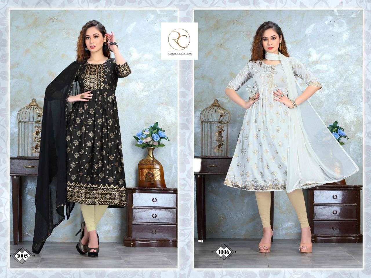 DHADAK VOL-2 BY RC 1001 TO 1008 SERIES DESIGNER STYLISH FANCY COLORFUL BEAUTIFUL PARTY WEAR & ETHNIC WEAR COLLECTION RAYON PRINT KURTIS WITH DUPATTA AT WHOLESALE PRICE