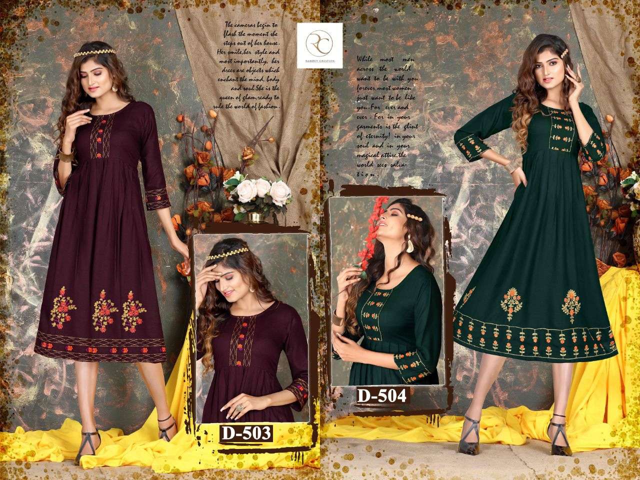 MOMENT BY RC 501 TO 508 SERIES DESIGNER STYLISH FANCY COLORFUL BEAUTIFUL PARTY WEAR & ETHNIC WEAR COLLECTION RAYON EMBROIDERY KURTIS AT WHOLESALE PRICE