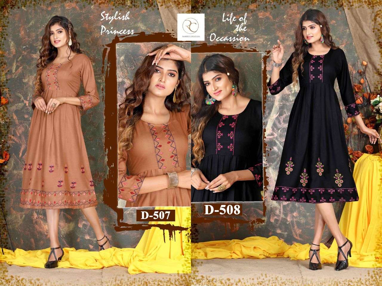 MOMENT BY RC 501 TO 508 SERIES DESIGNER STYLISH FANCY COLORFUL BEAUTIFUL PARTY WEAR & ETHNIC WEAR COLLECTION RAYON EMBROIDERY KURTIS AT WHOLESALE PRICE