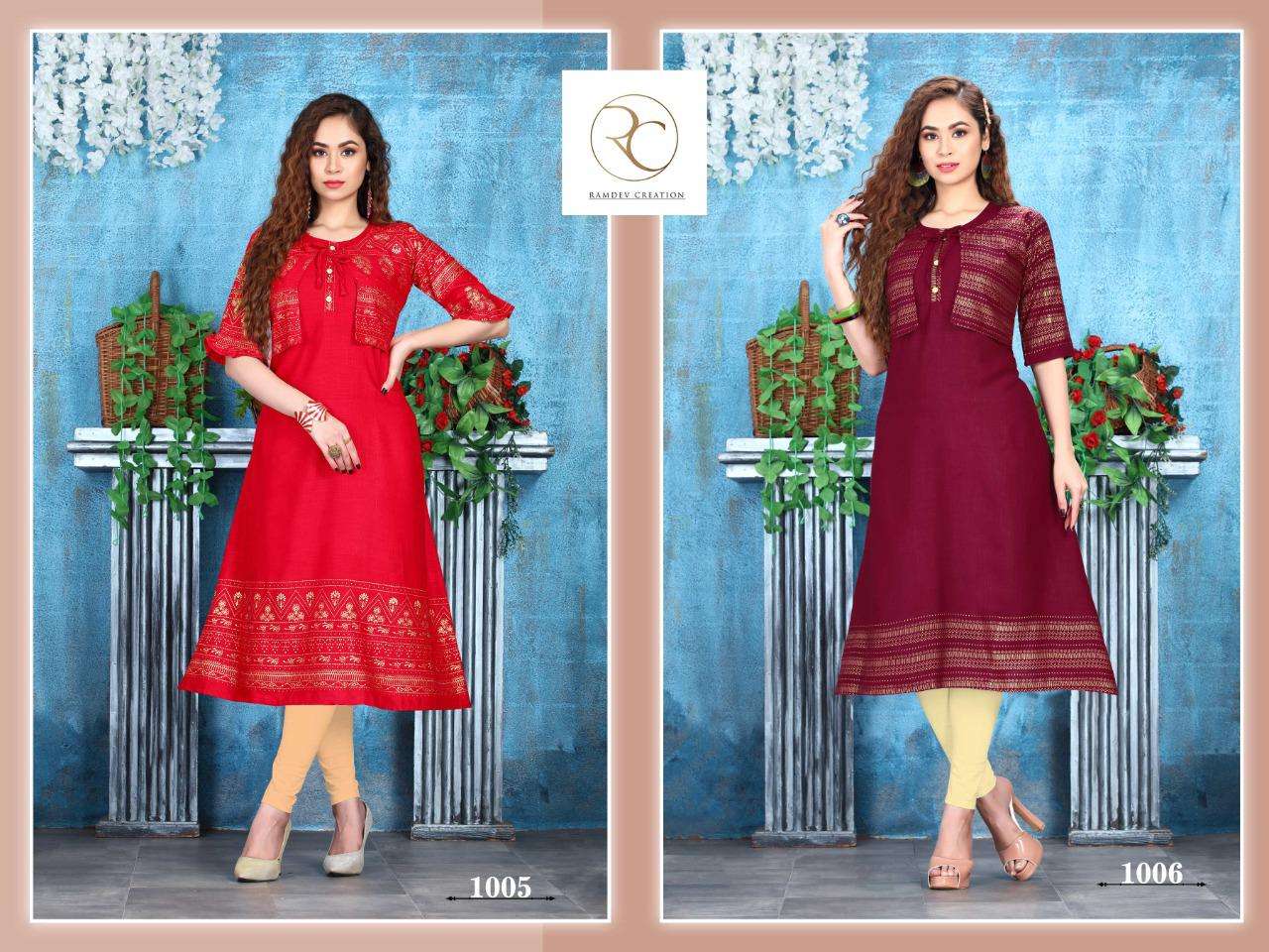 SRIVALI BY RC 1001 TO 1008 SERIES DESIGNER STYLISH FANCY COLORFUL BEAUTIFUL PARTY WEAR & ETHNIC WEAR COLLECTION RAYON SLUB PRINT KURTIS AT WHOLESALE PRICE