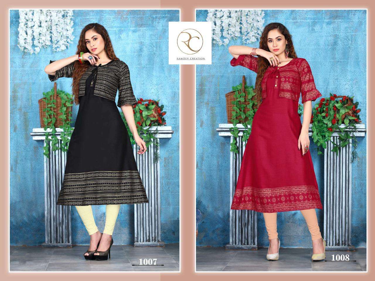 SRIVALI BY RC 1001 TO 1008 SERIES DESIGNER STYLISH FANCY COLORFUL BEAUTIFUL PARTY WEAR & ETHNIC WEAR COLLECTION RAYON SLUB PRINT KURTIS AT WHOLESALE PRICE