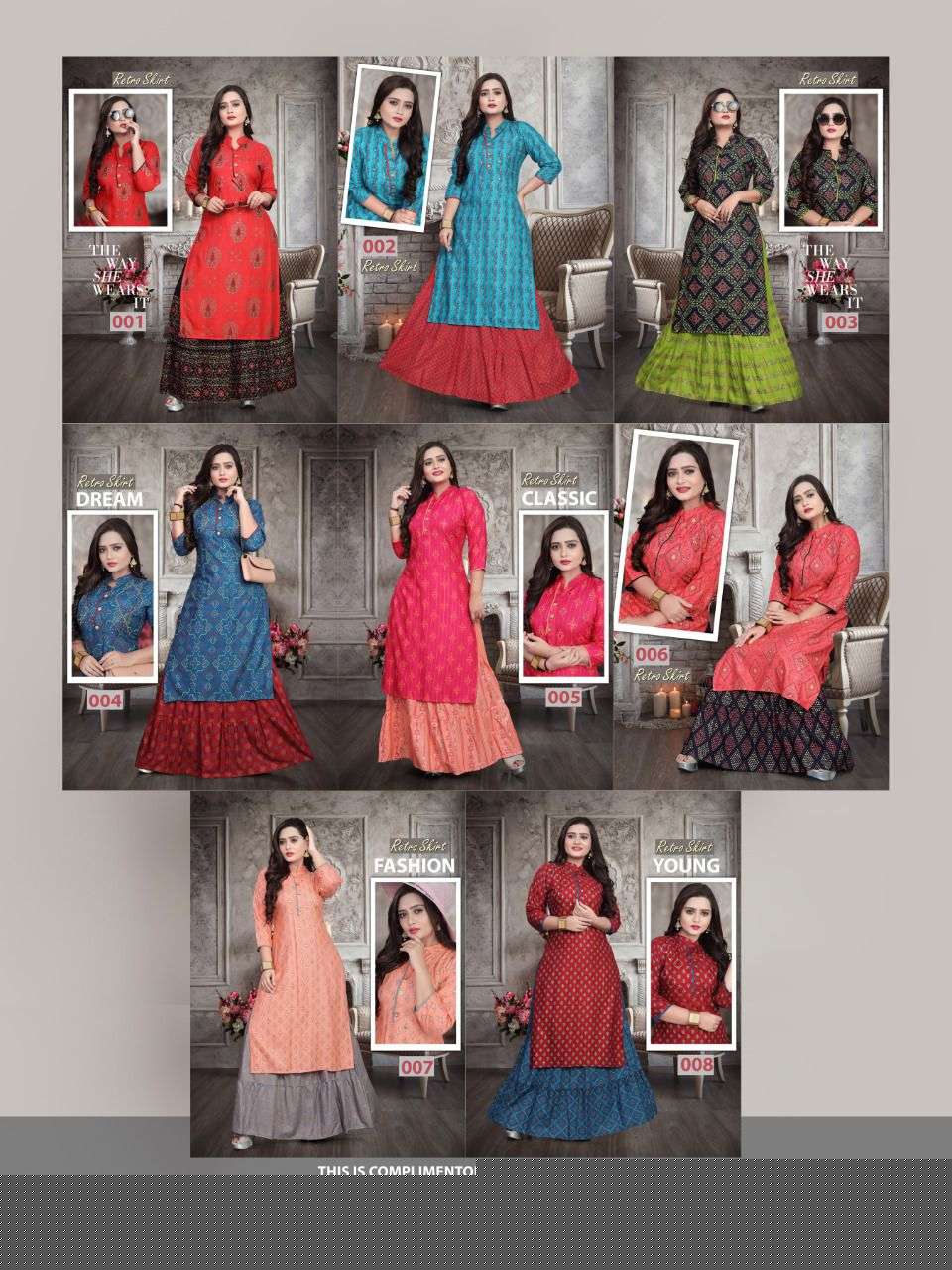 RETRO SKIRT VOL-2 BY AAGYA 001 TO 008 SERIES DESIGNER STYLISH FANCY COLORFUL BEAUTIFUL PARTY WEAR & ETHNIC WEAR COLLECTION RAYON SLUB KURTIS WITH BOTTOM AT WHOLESALE PRICE