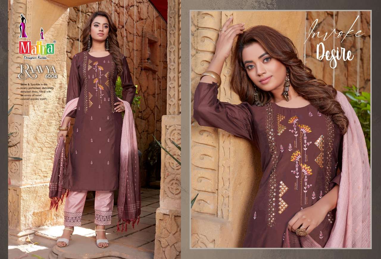 RAAVYA VOL-6 BY MAIRA 6001 TO 6008 SERIES BEAUTIFUL SUITS COLORFUL STYLISH FANCY CASUAL WEAR & ETHNIC WEAR HEAVY SILK DRESSES AT WHOLESALE PRICE