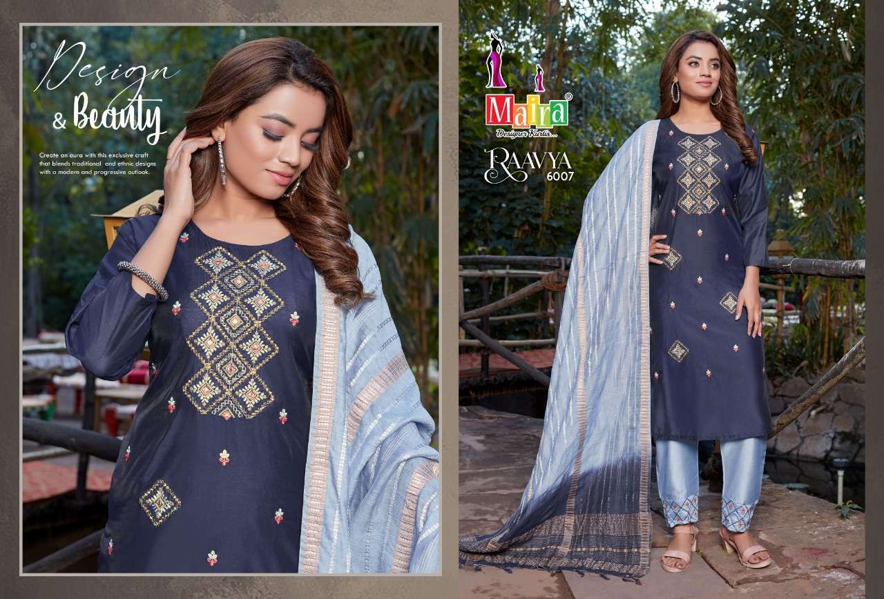 RAAVYA VOL-6 BY MAIRA 6001 TO 6008 SERIES BEAUTIFUL SUITS COLORFUL STYLISH FANCY CASUAL WEAR & ETHNIC WEAR HEAVY SILK DRESSES AT WHOLESALE PRICE