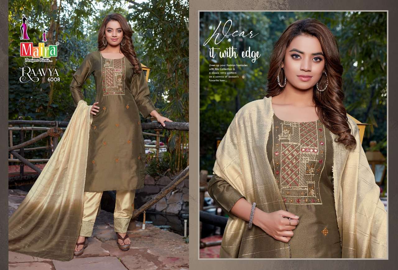 RAAVYA VOL-6 BY MAIRA 6001 TO 6008 SERIES BEAUTIFUL SUITS COLORFUL STYLISH FANCY CASUAL WEAR & ETHNIC WEAR HEAVY SILK DRESSES AT WHOLESALE PRICE