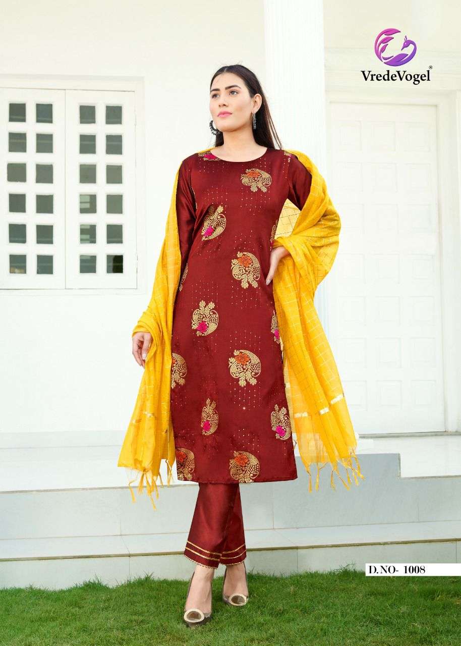 REEWA BY VREDE VOGEL 1001 TO 1009 SERIES BEAUTIFUL SUITS COLORFUL STYLISH FANCY CASUAL WEAR & ETHNIC WEAR HEAVY SILK DRESSES AT WHOLESALE PRICE