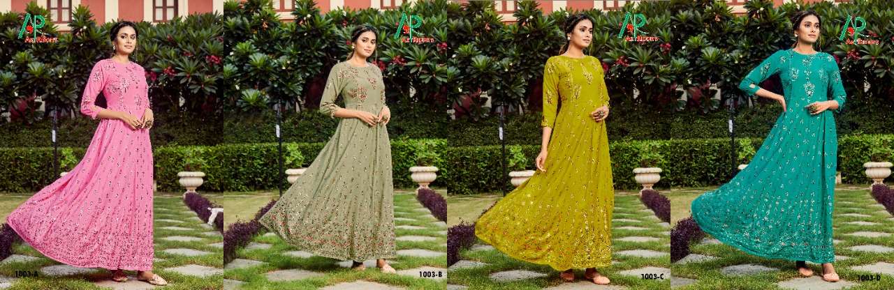 KALI GOWN BY ART RIDDHS 1001-A TO 1006-D SERIES BEAUTIFUL STYLISH FANCY COLORFUL CASUAL WEAR & ETHNIC WEAR RAYON PRINT GOWNS AT WHOLESALE PRICE