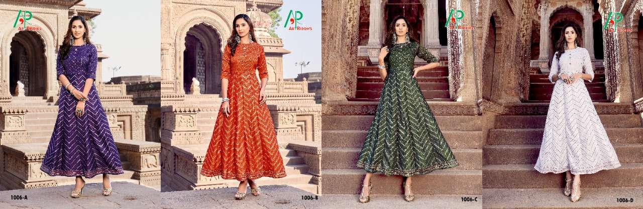 KALI GOWN BY ART RIDDHS 1001-A TO 1006-D SERIES BEAUTIFUL STYLISH FANCY COLORFUL CASUAL WEAR & ETHNIC WEAR RAYON PRINT GOWNS AT WHOLESALE PRICE