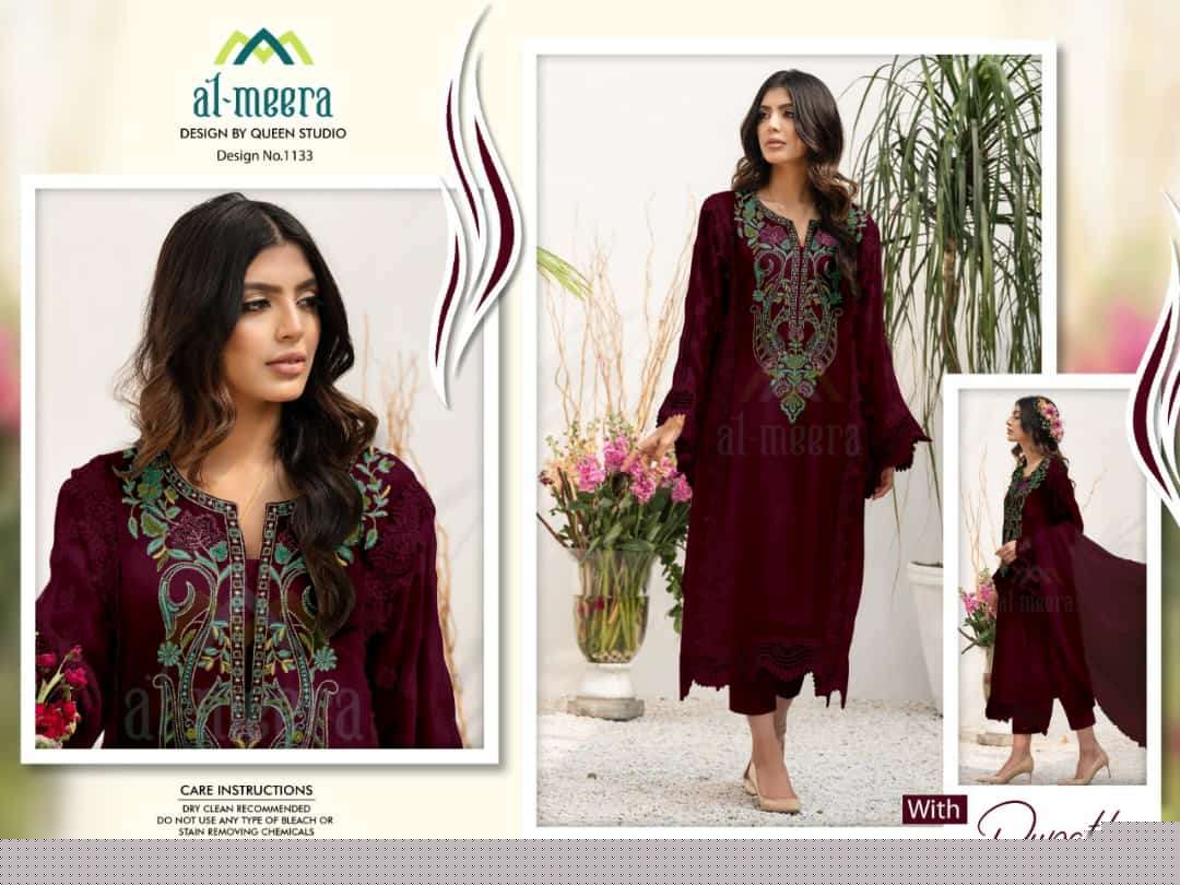 AL-MEERA HIT DESIGN 1133 COLOURS VOL-2 BY AL-MEERA 1133-D TO 1133-F SERIES DESIGNER PAKISTANI SUITS BEAUTIFUL STYLISH FANCY COLORFUL PARTY WEAR & OCCASIONAL WEAR HEAVY FAUX GEORGETTE DRESSES AT WHOLESALE PRICE