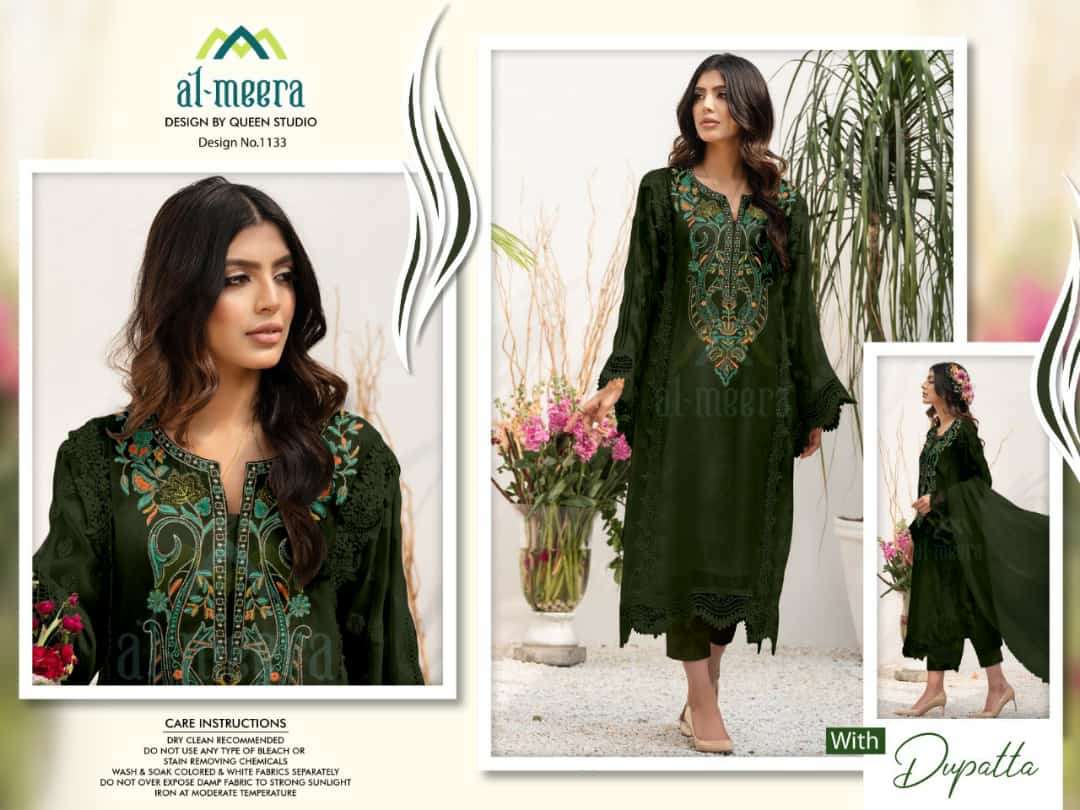 AL-MEERA HIT DESIGN 1133 COLOURS VOL-2 BY AL-MEERA 1133-D TO 1133-F SERIES DESIGNER PAKISTANI SUITS BEAUTIFUL STYLISH FANCY COLORFUL PARTY WEAR & OCCASIONAL WEAR HEAVY FAUX GEORGETTE DRESSES AT WHOLESALE PRICE