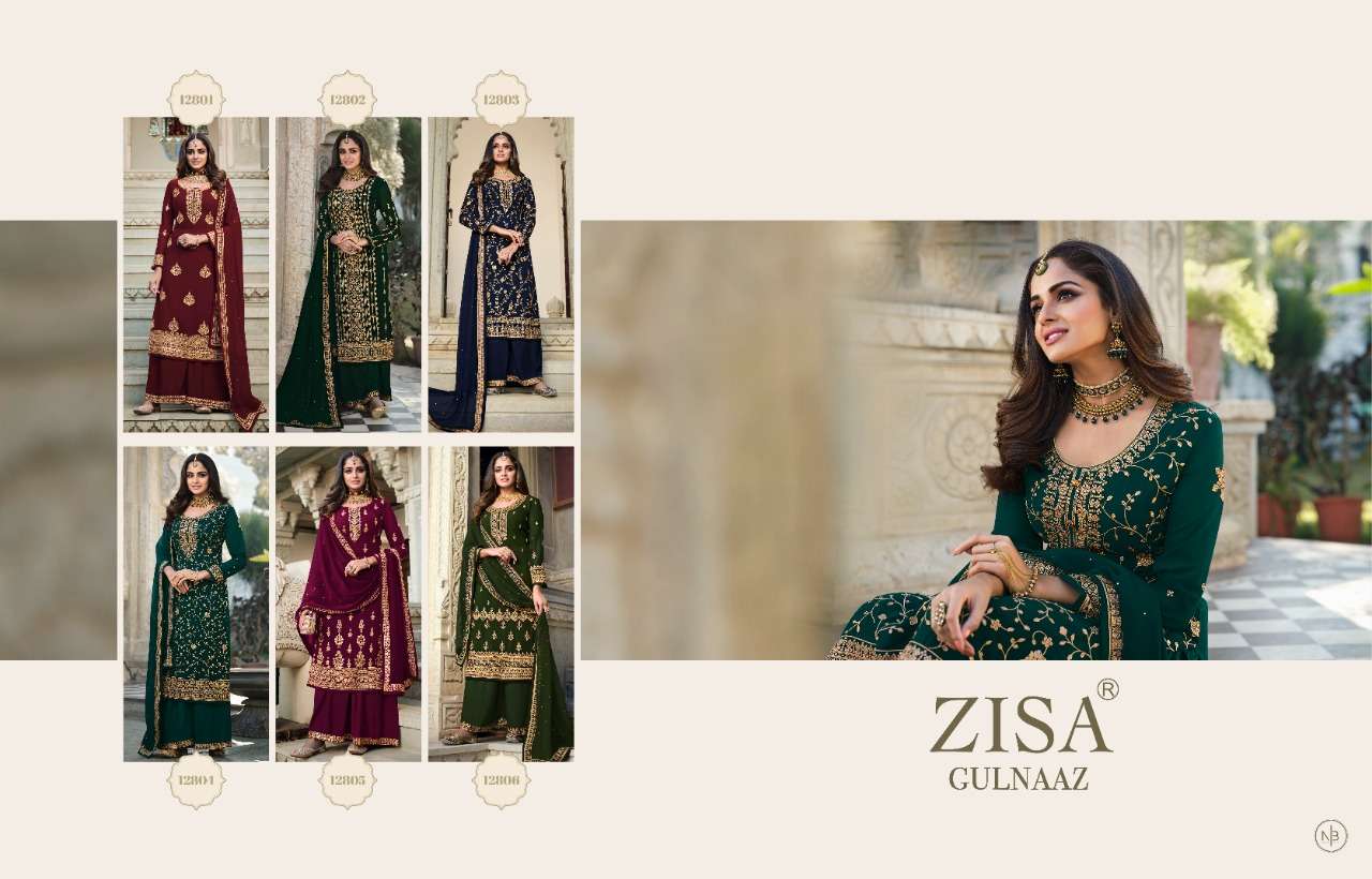 GULNAAZ BY ZISA 12801 TO 12806 SERIES BEAUTIFUL STYLISH SHARARA SUITS FANCY COLORFUL CASUAL WEAR & ETHNIC WEAR & READY TO WEAR BLOOMING GEORGETTE DRESSES AT WHOLESALE PRICE